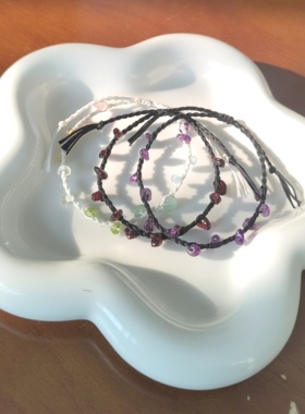 【鹤别青山】石榴石紫水晶黄水晶手工编织细款仙女手绳高颜值森系