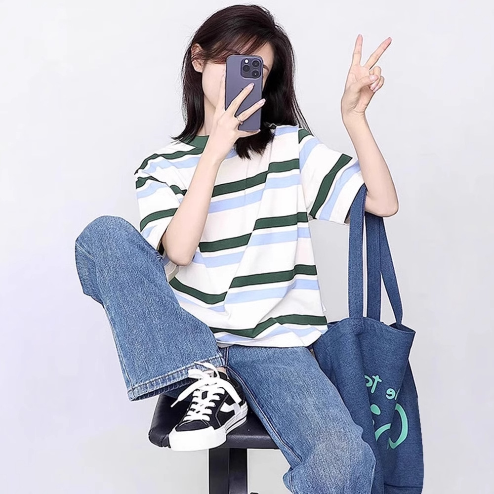 美式复古正肩短袖T恤女夏季2025新款设计感小众圆领宽松显瘦上衣
