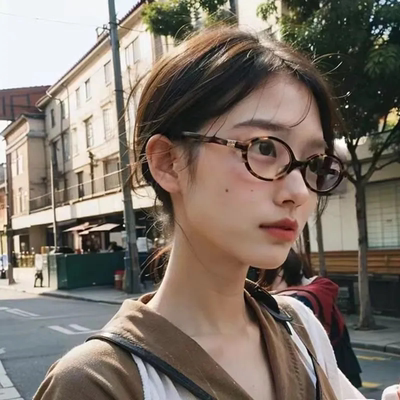 张元英同款书呆子眼镜玳瑁豹纹眼镜框椭圆复古近视可配度数蓝光