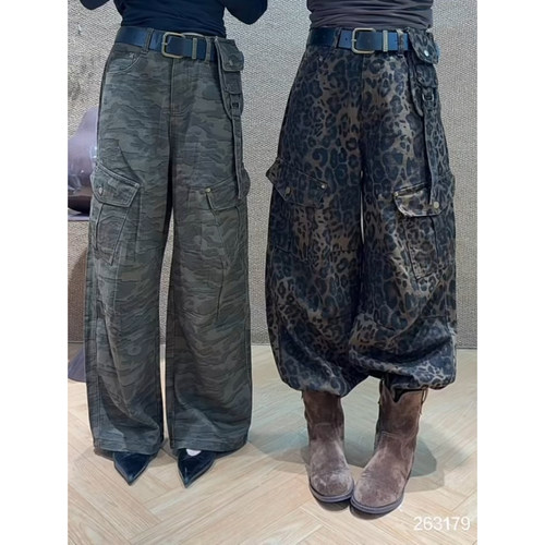 腰包迷彩豹纹复古工装休闲裤