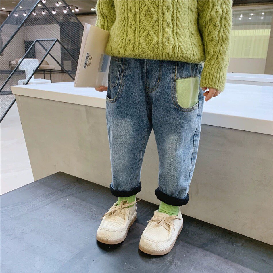 儿童牛仔加绒裤 2026新款女裤子