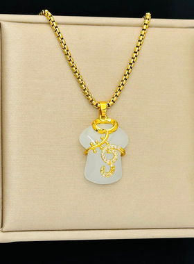 白旗袍铜吊坠时尚级感钛钢项链女轻奢网红镶钻锁骨链ins冷淡风