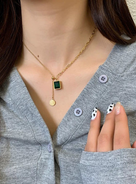 绿色锆石项链炫小虫钛钢