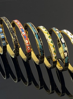 复古时尚滴油钛钢手镯百搭精美抽象派撞色拼接手环不掉色组合女