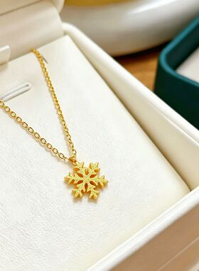 磨砂雪花项链女18K金网红高级设计感颈链新款简约轻奢小众锁骨链