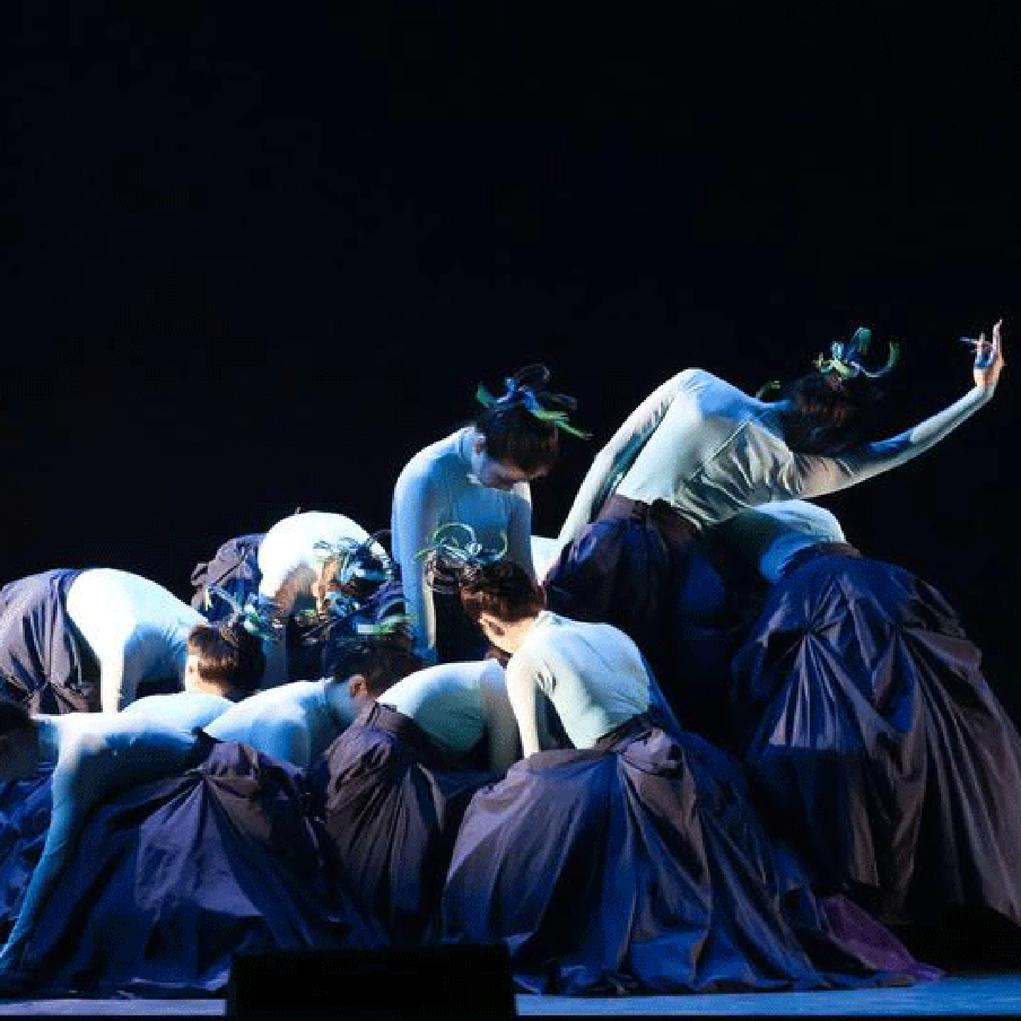 古典舞蹈服装定制修身籣叙幽兰艺考群舞演出服深蓝色舞台表演服装