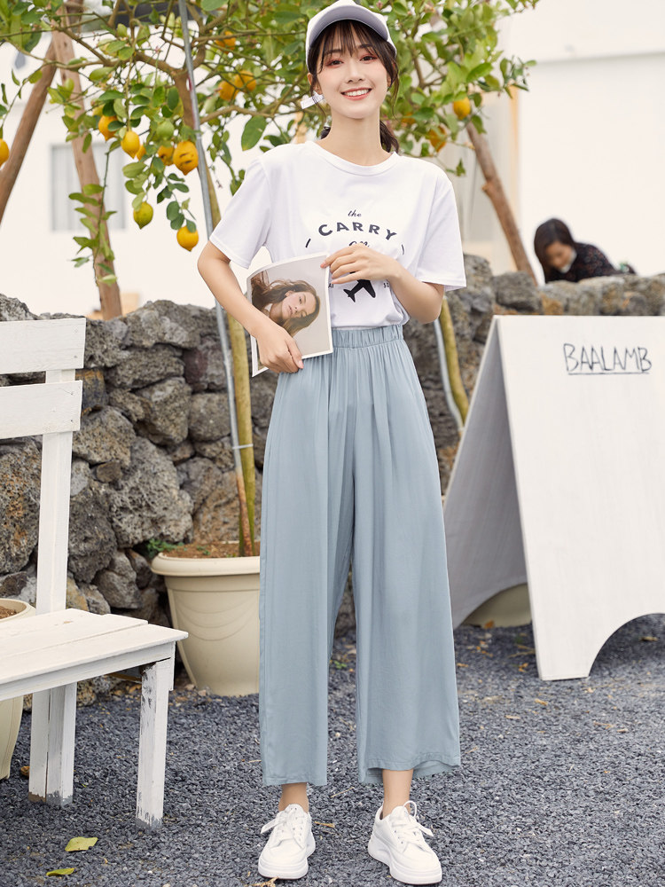 2021 summer new pattern Borneol Cotton silk Wide leg pants ultrathin Panties Paige Ninth pants Easy Versatile Straight trousersin the Women's clothing/Boutique , Pants , Casual pants  category - from Buy2taobao.com to provide professional Taobao agent buy service