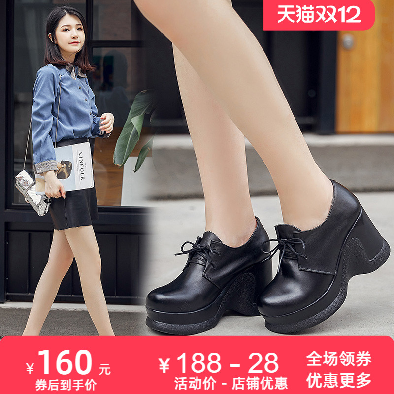厚底牛皮新款复古深口内外女鞋