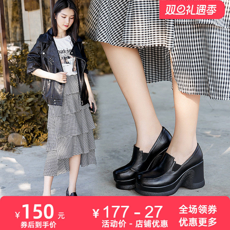 松糕鞋厚底复古高跟女鞋皮鞋