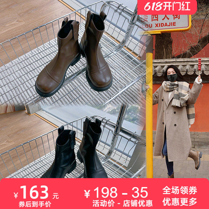 真皮马丁靴女2026秋冬新款粗跟复古英伦风短靴休闲百搭低筒靴子女