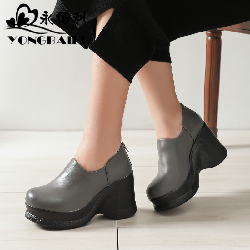 松糕鞋女厚底牛皮单鞋皮鞋