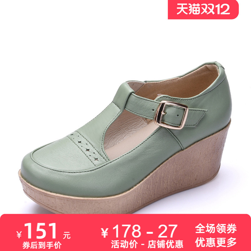 复古文艺高跟扣带休闲风女鞋