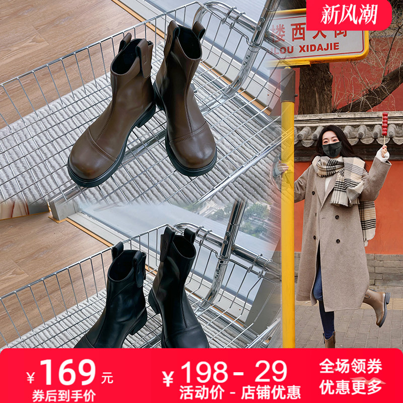 真皮马丁靴女2026秋冬新款粗跟复古英伦风短靴休闲百搭低筒靴子女