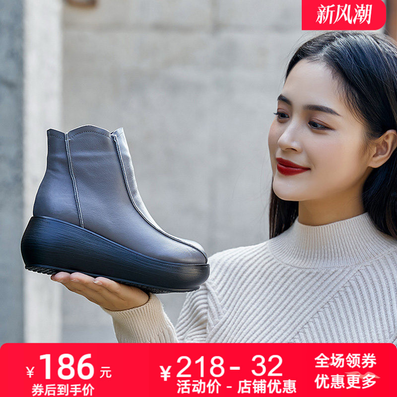 秋冬新款头层牛皮休闲加绒棉鞋