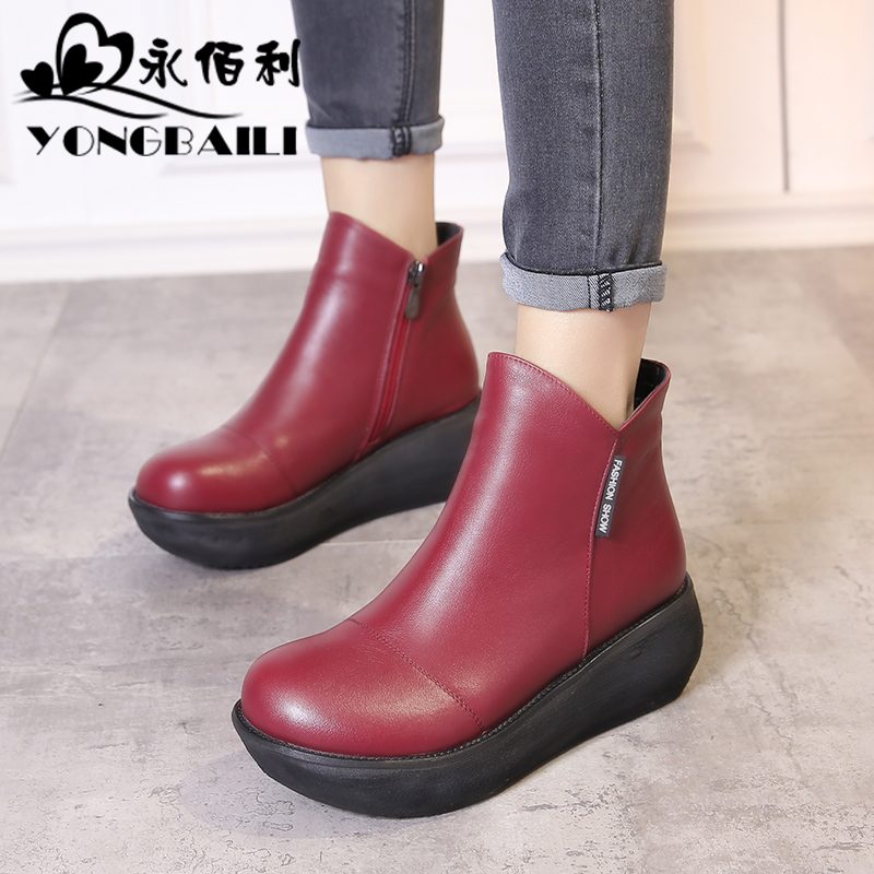 松糕秋冬新款原创牛皮坡跟皮鞋