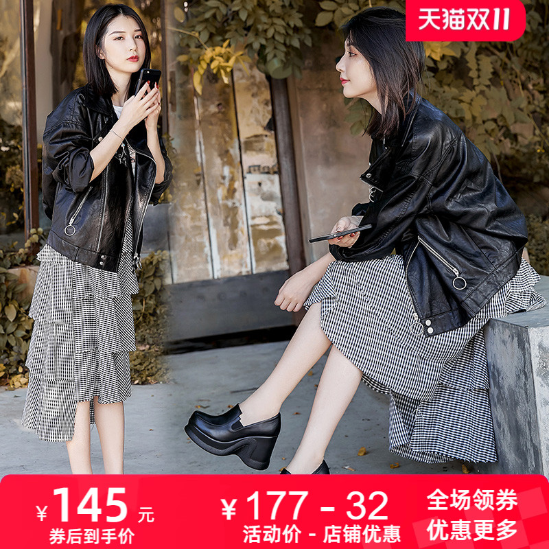 厚底新款真皮深口坡跟复古女单鞋