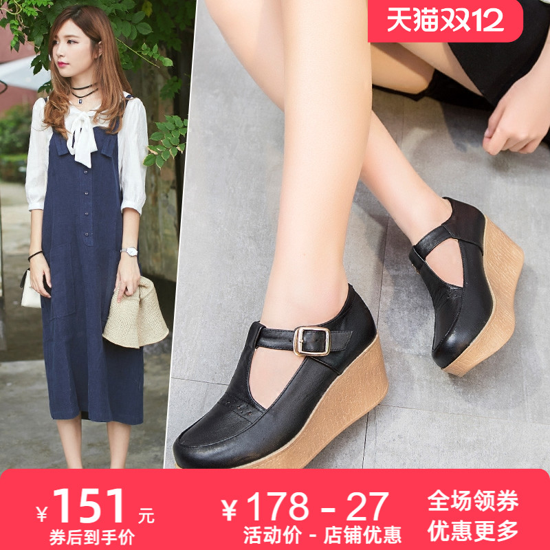 复古文艺高跟扣带休闲风女鞋