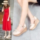 2026夏新款 皮鞋 真皮凉鞋 高跟坡跟包头中空圆头厚底休闲一字扣女鞋