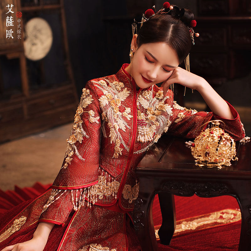 秀禾服2020新款结婚新娘礼服女中式秀禾龙凤褂凤冠霞帔婚服秀和服