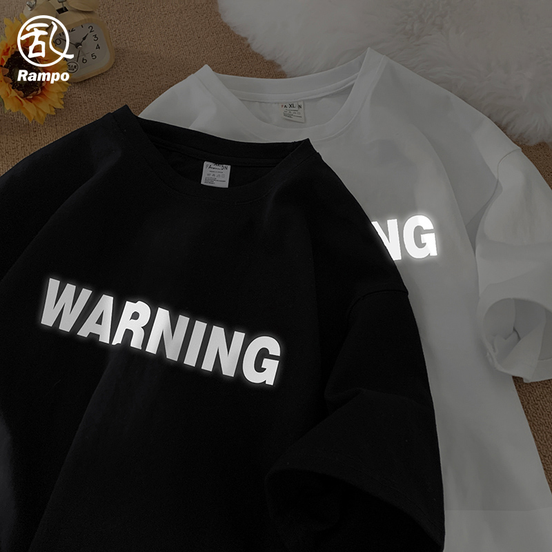 潮260G重磅纯棉短袖T恤反光字母