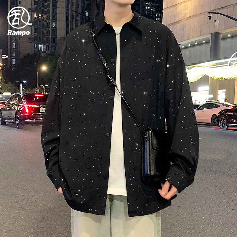 秋季黑色衬衫男长袖高级感痞帅潮