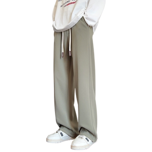 软糯加绒裤子男款美式高街垂感直筒卫裤百搭休闲运动阔腿长裤男装