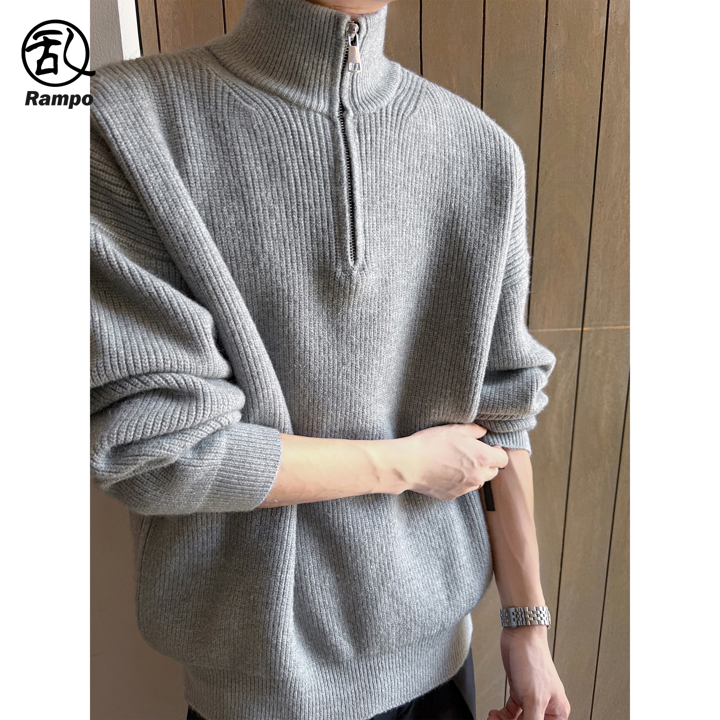 韩式秋冬cleanfit半拉链立领毛衣