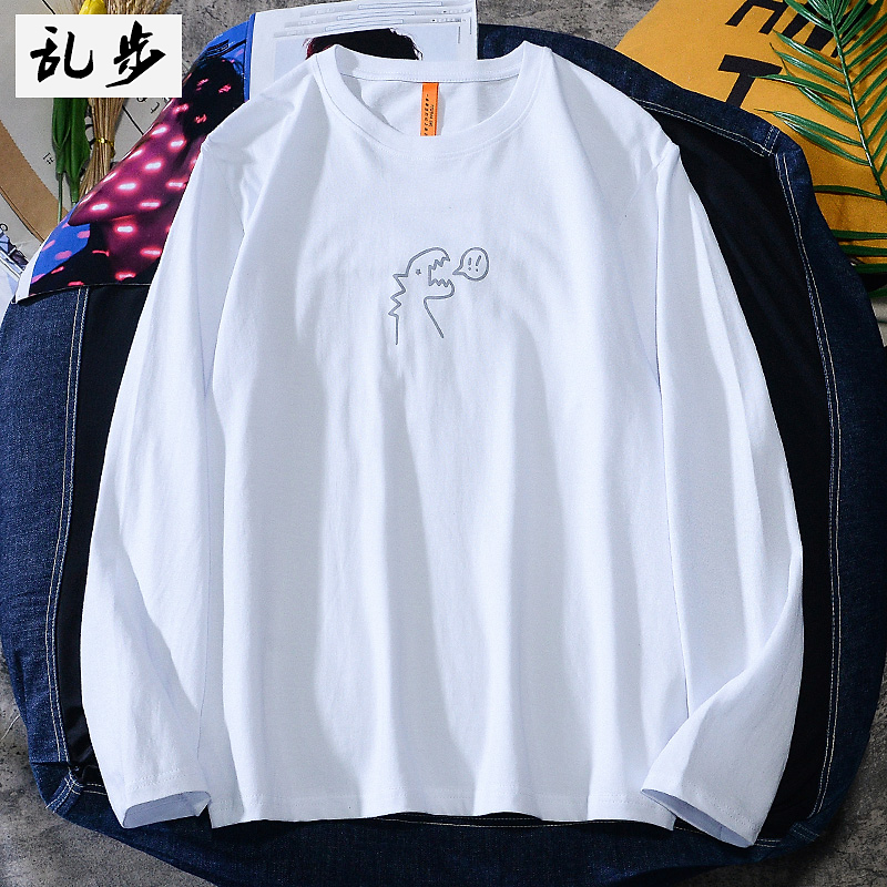 220g纯棉长袖t恤男宽松港风上衣