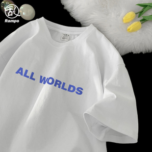 情侣宽松半袖 260g纯棉白色美式 新款 t恤男女2026夏季 上衣 字母短袖