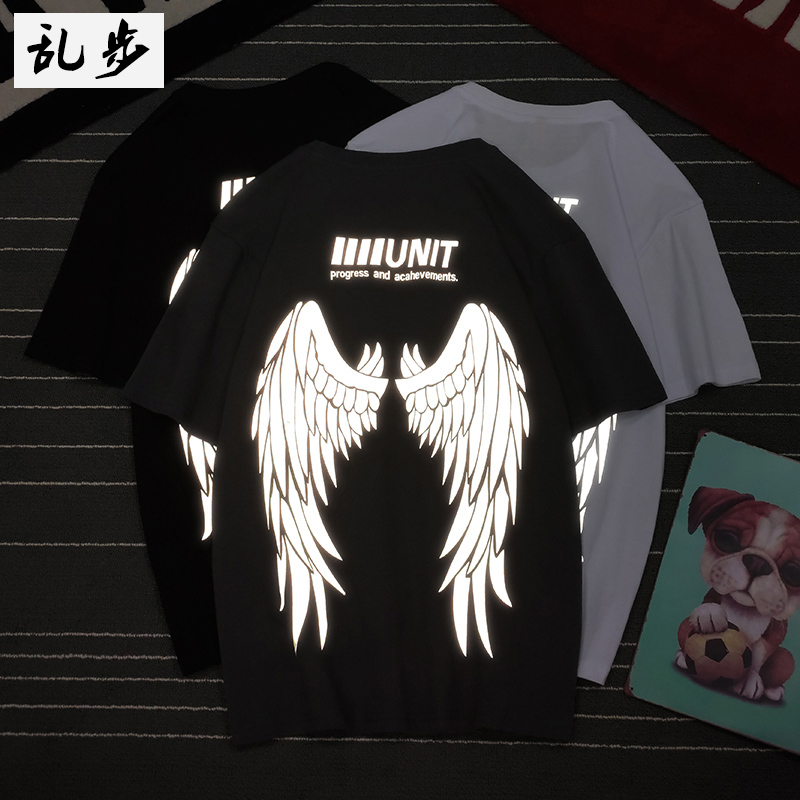 反光翅膀印花短袖个性潮衣服