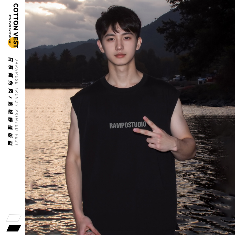 纯棉坎肩背心男健身无袖t恤汗衫