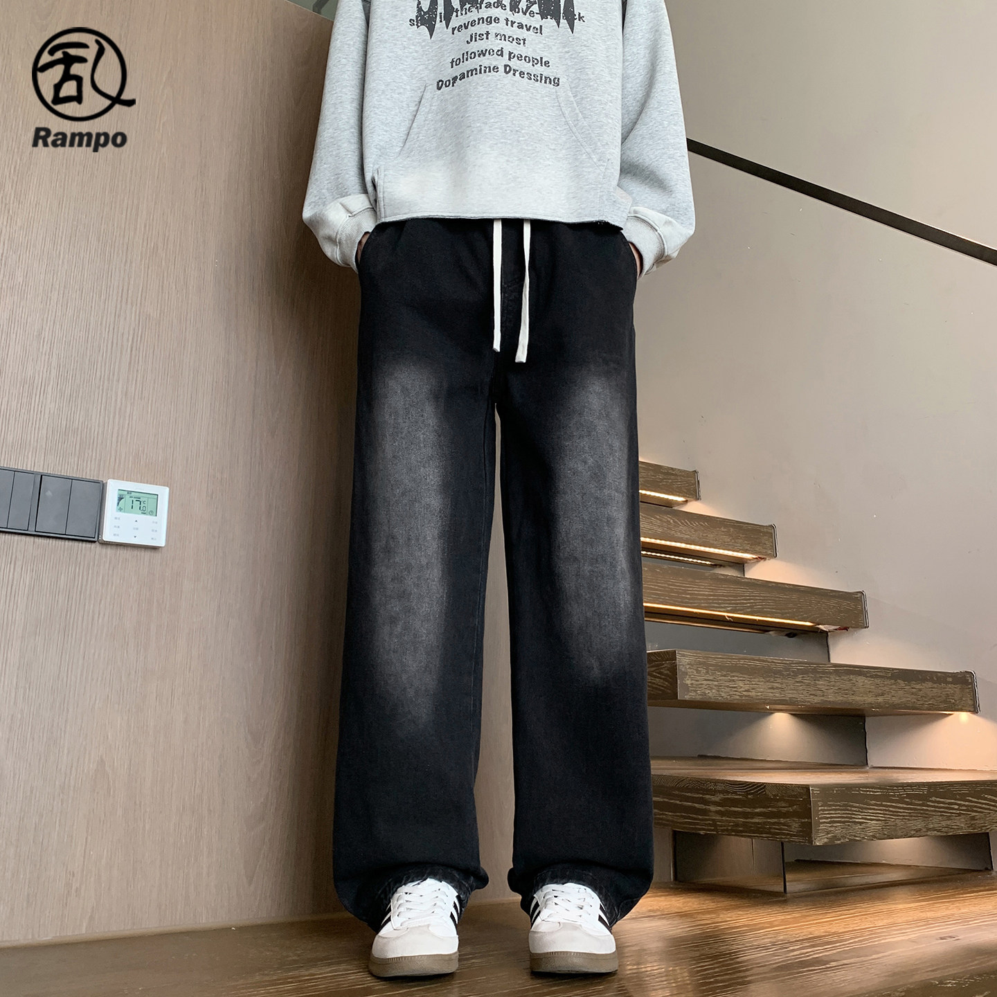 牛仔裤男装2026新款cleanfit水洗黑牛直筒宽松阔腿裤子松弛感穿搭