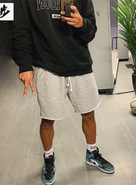 夏季薄款休闲短裤男潮宽松棉质篮球裤子运动五分灰色卫裤针织中裤