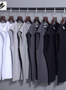 无袖T恤坎肩汗背心男士夏季BF风宽松运动纯色纯棉大码背心健身潮