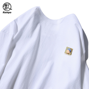 春季 重磅纯棉t恤男士 男款 上衣潮牌长袖 简约二本针体恤 白色打底衫