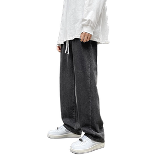 宽松牛仔裤男百搭基本款高街潮牌直筒裤松紧腰阔腿休闲长裤拖地裤