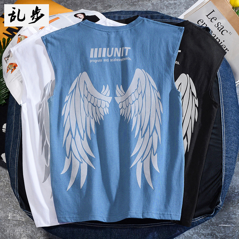 乱步夏季反光翅膀印花背心宽松