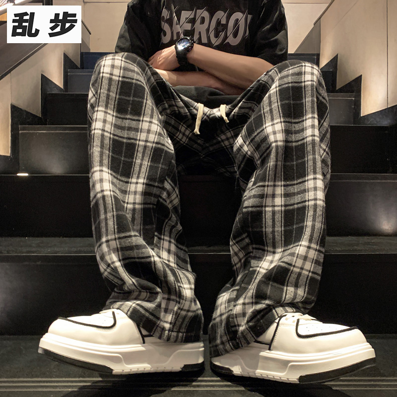 美式复古格子裤子男款休闲裤
