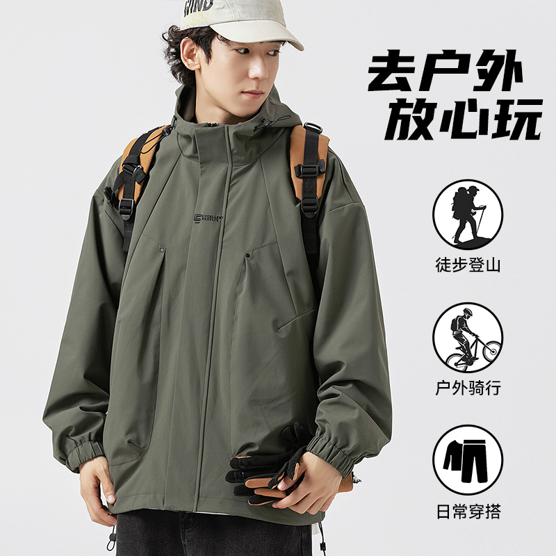 美式冲锋衣连帽春季工装痞帅外套