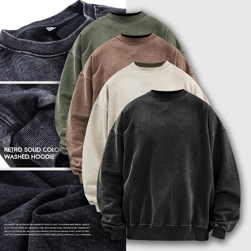 350G美式休闲复古重磅卫衣上衣男
