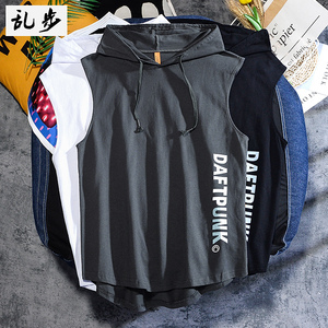 Sleeveless vest men and women trend vest sports summer hood fitness basketball with hats sweater T-shirt couple