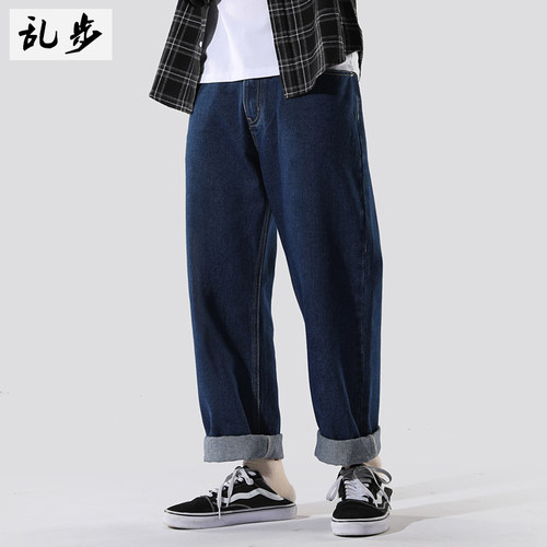水洗直筒牛仔裤休闲阔腿裤