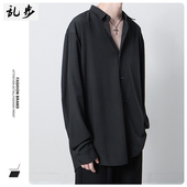 宽松衬现在高级感夏薄款 港风垂感冰丝衬衫 男长袖 ins痞帅休闲衬衣