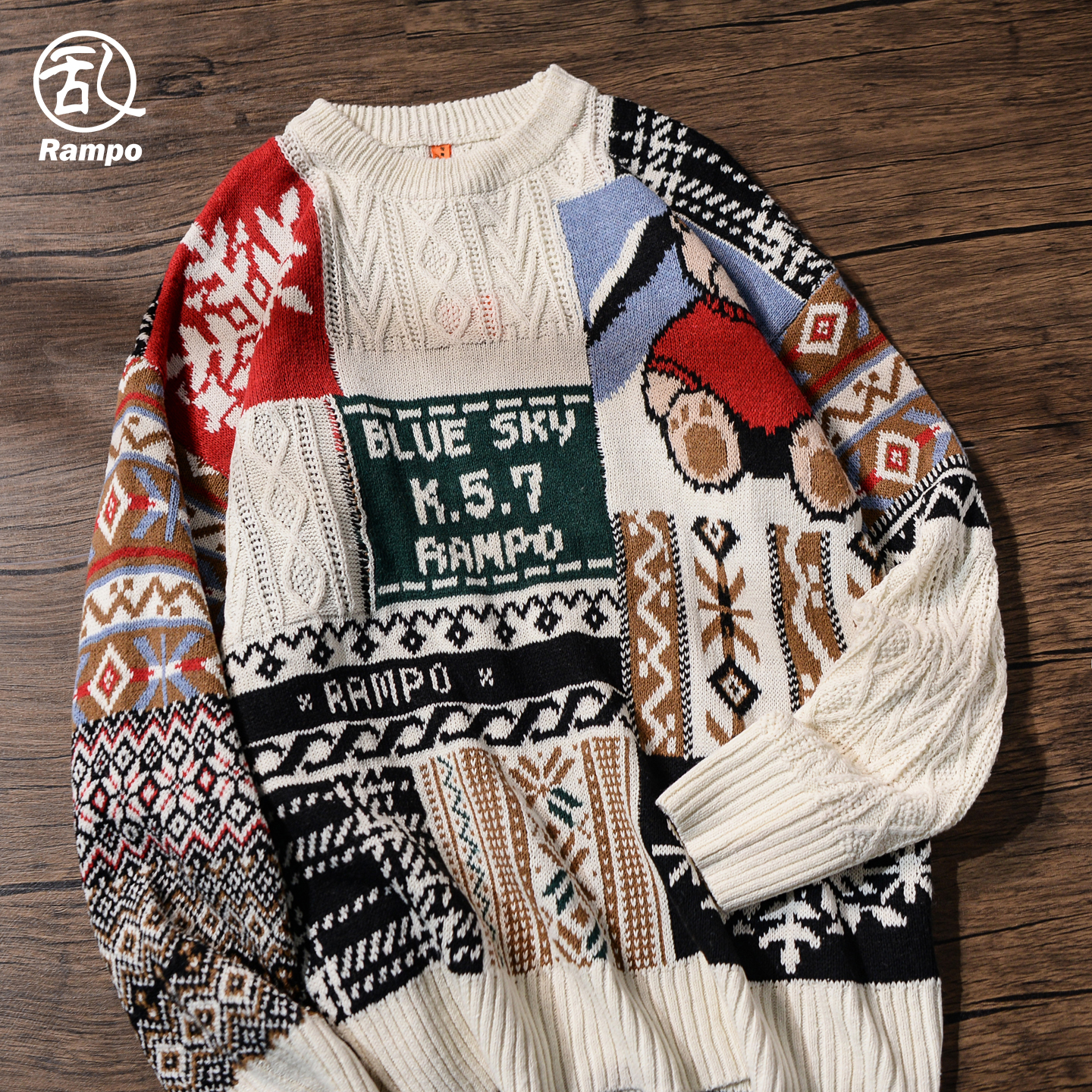 卡通小熊毛衣男女圆领针织衫外套