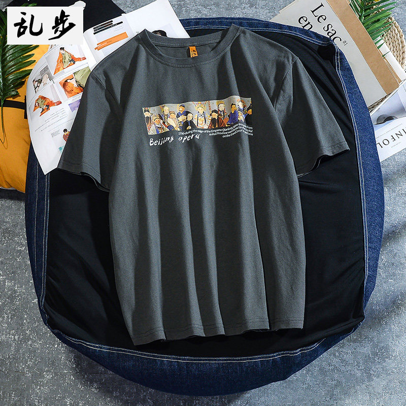 夏季新款中国风印花T恤短袖潮牌潮流百搭半袖宽松情侣纯棉体恤男_虎窝淘