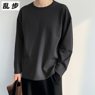 小領口打底衫 美式 重磅無帽上衣INS t恤內搭男高級感基礎款 純色長袖