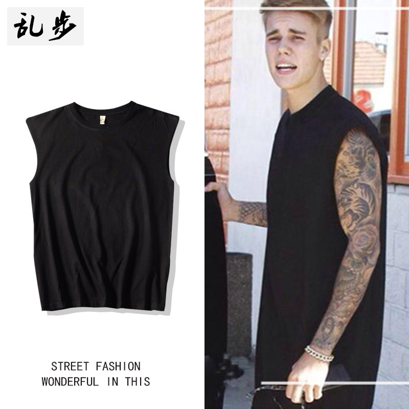 比伯同款纯色坎肩纯棉背心男士