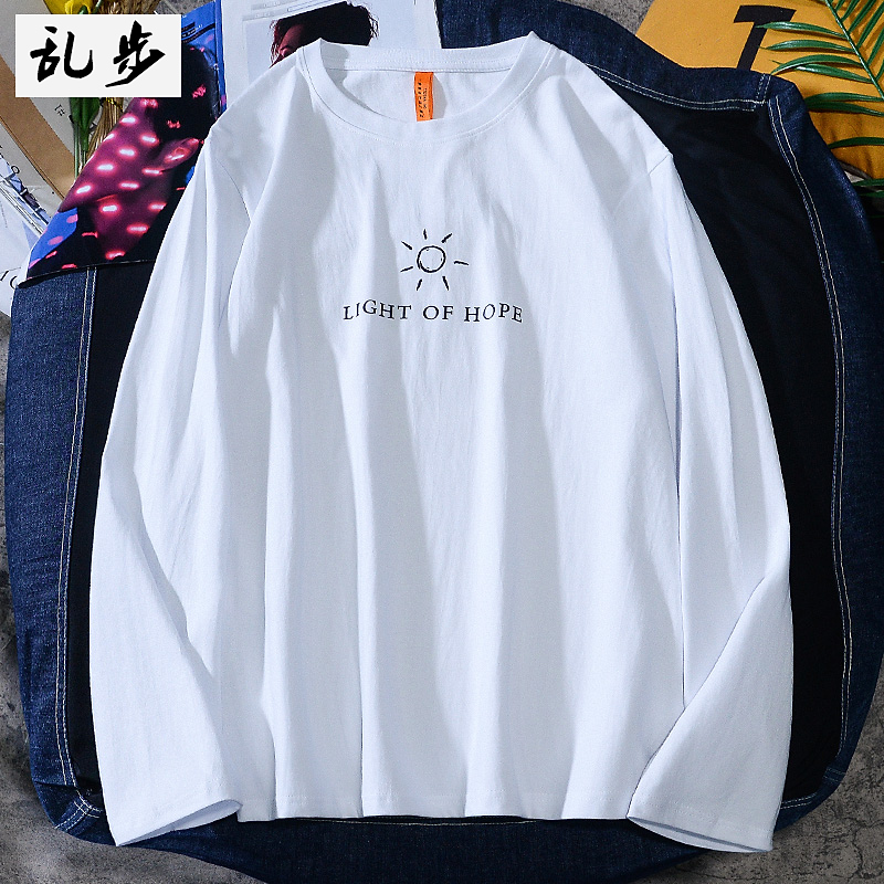 220g纯棉白色长袖T恤男百搭衣服