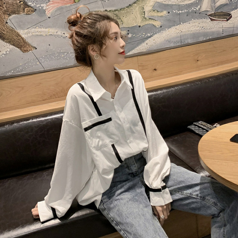 慵懒风雪纺衬衫女2021春装新款百搭长袖上衣韩版宽松条纹衬衣外套|ruв категории Женская одежда, рубашка - от Buy2taobao.com для оказания профессиональной услуги покупки агента Taobao