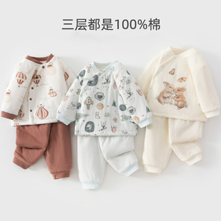 哇哇宝宝套装加厚冬装纯棉婴儿夹棉衣服分体棉服保暖儿童棉衣棉裤